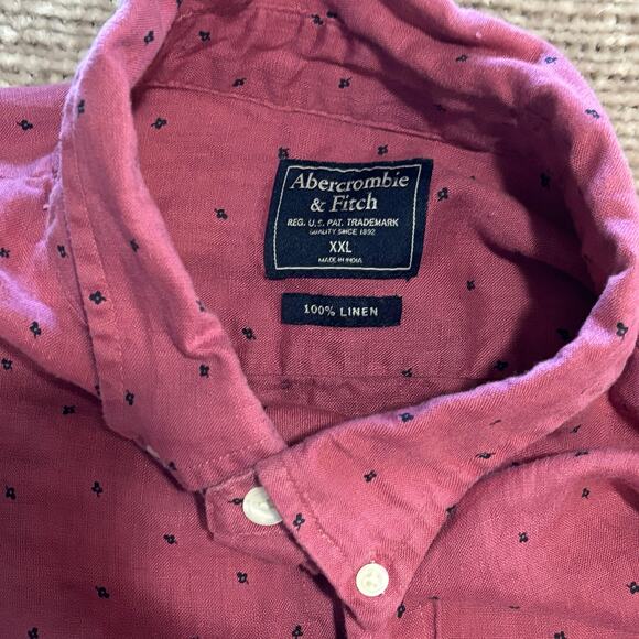 Abercrombie & Fitch Shirt Mens XXL Red Blue 100% Linen Button Preppy Academia - Picture 5 of 9